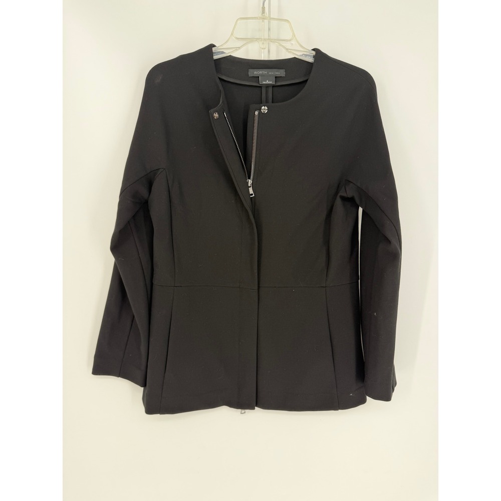 Worth New York Jacket Womens 8 Black Zip Front Collarless Professional Versatile